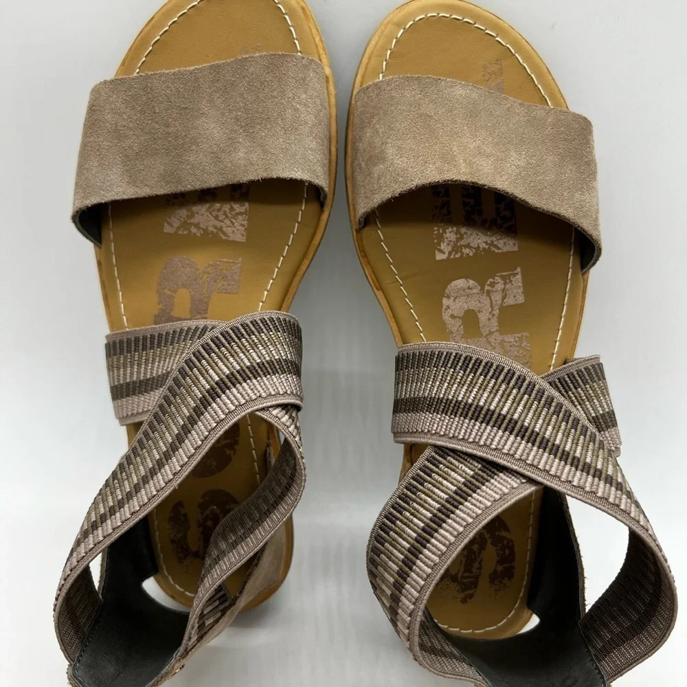 SOREL WOMEN’S CUTE SLIP ON SANDALS BROWN & TAN COLORS SIZE 7.5